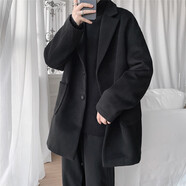 Shelley Jones毛呢大衣男生秋冬季ins港風外套潮流休閑帥氣上衣服短款風衣男裝 N2075黑色常規(guī)款 4XL (建議180-190斤)