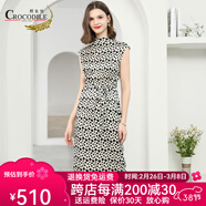 鱷魚恤【100%桑蠶絲】短袖真絲連衣裙女夏季法式優(yōu)雅印花顯瘦長裙子 波點 2XL