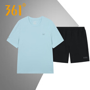 361°運(yùn)動套裝男裝夏季健身跑步運(yùn)動服休閑上衣361度短袖短褲兩件套R 137R冬季藍(lán)+702R L
