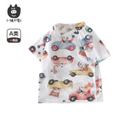 小豬大衛(wèi) PECODAVID兒童T恤夏裝新品100%棉男寶女寶寶短袖百搭防蚊褲0-3歲 汽車嘉年華 90