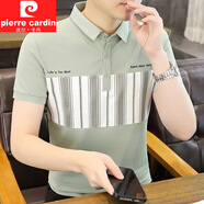 皮爾卡丹（pierre cardin）男士青年短袖t恤夏季2025新款翻領(lǐng)polo半袖衫男潮流休閑拼接體恤 綠色 2XL (180)