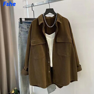 FSHE洋氣寬松襯衫女士外套2025春夏秋季新款韓版顯瘦休閑百搭疊穿上衣 咖啡色_[單件襯衣] XL