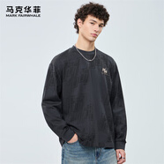 馬克華菲【7A抗菌2A抗螨】長袖T恤男春秋寬松滿印全棉上衣 深灰 XL