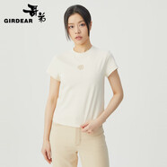 哥弟（GIRDEAR）女裝2025春夏新款綻放系列玫瑰花圖案純棉薄款短袖T恤女1300996 米色 M (3碼)