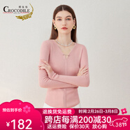 鱷魚(yú)恤【露鎖骨V領(lǐng)】秋冬新款含羊絨高級(jí)感洋氣內(nèi)搭毛衣女針織衫女 花粉 M