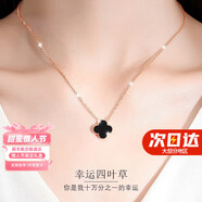 之巖（ZhiYan）四葉草項(xiàng)鏈女足銀玫瑰金色流蘇吊墜鎖骨鏈七夕生日禮物送女友老婆 四葉草黑色項(xiàng)鏈