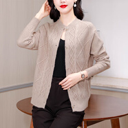 法蘿迪新款春秋季女裝雙排扣長袖女慵懶風(fēng)寬松罩毛衣女上衣針織衫 卡其色 M