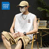 真維斯（Jeanswest）100%純棉背心男美式潮流街頭ins風(fēng)圓領(lǐng)無袖上衣男款戶外百搭汗衫 白#ZS花紋標(biāo)X L 【吸濕透氣】