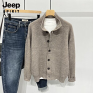 JEEP SPIRIT2025秋冬新款日系純色立領(lǐng)開衫毛衣外套男寬松休閑復古針織衫夾克 灰色 M