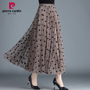 皮爾卡丹（pierre cardin）網(wǎng)紗波點裙子A字半身長裙女春秋款紗裙顯瘦高腰氣質(zhì)夏季2025新款 香檳色 時尚半身裙+彈力腰 2XL 建議121-130斤