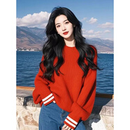 羅蒙（ROMON）慵懶風紅色大版毛衣女2025秋冬新款韓系菱形寬松洋氣針織衫女上衣 紅色 9373# M (建議80-120斤)