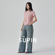 速品SUPIN女裝圓領套頭短袖純色優(yōu)雅絲絨小衫上衣女 R44粉色 S