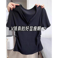 ZHIDOUDOU碩依美戀不規(guī)則短袖正肩t恤女夏季2025年新款顯瘦收腰褶皺別致小 黑色 均碼  S
