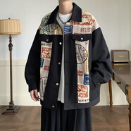 卡度頓情侶裝春秋季小眾設計感牛仔休閑夾克男女寬松百搭外套國潮褂子男 2897黑色 L 建議120-135斤