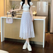 源夫人波點(diǎn)雪紡百褶裙女夏季薄款高腰顯瘦圓點(diǎn)裙子中長款寬松百搭半身裙 紫色 S 建議80-95斤