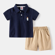 ABC KIDSABCKIDS兒童套裝2024夏季新款男童短袖中褲兩件套裝寶寶polo套裝 藏青套裝 140