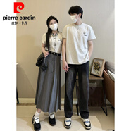 皮爾卡丹（pierre cardin）情侶裝夏季新款小眾設計短袖T恤上衣+半身裙兩件套裝法式一衣一裙 女上衣+半身裙【配皮帶】 2XL