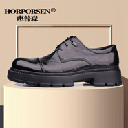 HORPORSEN【增高4cm】發(fā)泡大底真牛皮三接頭商務正裝皮鞋英倫潮流婚禮男鞋 黑色 【貨號L2437-12-W56】 39 (245mm) 【歐碼 偏大一碼】