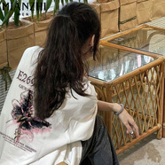 棉致美式高級感純棉復(fù)古圓領(lǐng)短袖T恤女夏季寬松休閑五分半袖薄款上衣 90193白色【高品質(zhì)17】 XL 120-140斤