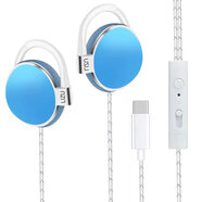 力族 Type-c耳機有線掛耳掛式運動線控帶麥克風電腦手機通用耳麥扁插頭 藍色（Type-c接口*帶麥克風）