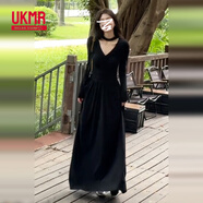 UKMR大衣內搭黑色針織打底連衣裙子女春夏季2025年新款感掐腰長(cháng)裙 【黑色】 2XL 65/70kg
