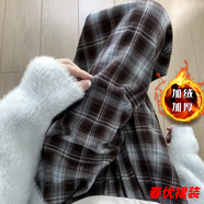 芭瑾圖加絨加厚羊羔絨格子褲子女新冬款顯瘦百搭高腰寬松休閑闊腿褲長褲 復古藍+無口袋 加絨 均碼 常規(guī)/款