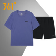 361°運動(dòng)套裝男裝夏季健身跑步運動(dòng)服休閑上衣361度短袖短褲兩件套R 134R夜幕藍+702R S