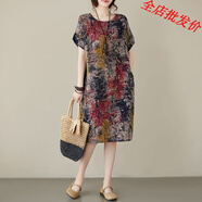 【特價】夏季高端棉麻連衣裙女夏文藝復(fù)古民族風(fēng)寬松遮肉 圖片5號色 L 【115-130斤】