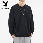 花花公子（PLAYBOY）hansca 305g高密精梳棉 重磅長袖t恤男2025春秋季純棉衛(wèi)衣打底衫 黑色 M 體重90-115斤