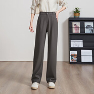 逸陽(yáng)（ESE-Y）秋季款窄版灰色西裝直筒褲女高腰闊腿休閑通勤長(cháng)褲子 陶然褐 常規 25