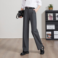 逸陽(yáng)（ESE-Y）秋季款窄版灰色西裝直筒褲女高腰闊腿休閑通勤長(cháng)褲子 煙灰色 常規 25