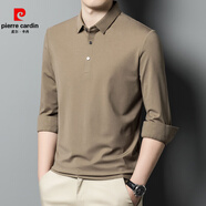 皮爾卡丹（pierre cardin）男士長袖T恤方領(lǐng)襯衫袖扣冰絲無痕polo衫春秋季單色凈版帶領(lǐng)體恤 駝色 九-5507 XL 175