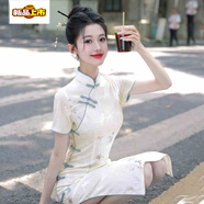 初徑旗袍新款夏季改良年輕款少女白色新中式日?？纱┬€(gè)子中長(cháng)款 云裳紗 S