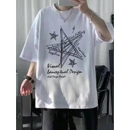 嘉曄短袖t恤男港風(fēng)潮牌印花五分袖上衣百搭休閑帥氣潮流ins體恤衫 T2370白色 S S75-85斤