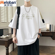 美羅邦 MELOBAN美式短袖t恤男士夏季冰絲薄款涼感半袖寬松青少年字母印花上衣潮 T7853白色 M