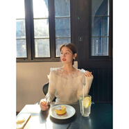 現寶蓮手工刺繡繁羽毛上衣花網(wǎng)紗打底針織衫 溫柔天鵝頸針織衫 L