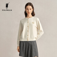 POLOWALK女士針織衫2025秋季新款純色簡(jiǎn)約圓領(lǐng)長(cháng)袖開(kāi)衫女上衣 米白 M