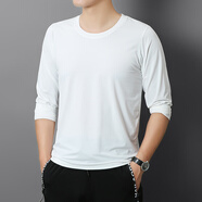 壹號(hào)鳳冰絲長(zhǎng)袖T恤男夏季薄款運(yùn)動(dòng)速干絲滑內(nèi)搭圓領(lǐng)春秋寬松冰感打底衫 白色圓領(lǐng)長(zhǎng)袖 5XL 【建議180-200斤】