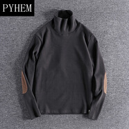 PYHEM美式春秋新款潮流高領(lǐng)保暖青年打底衫袖子拼接歐美男士毛衣長(zhǎng)袖潮 深灰色 M