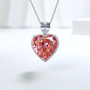 從也奢華925純銀海洋之心項鏈吊墜鎖骨鏈鑲嵌高碳鉆心形經(jīng)典百搭高級 帕帕拉恰粉橙色鏈長(cháng)45+5cm