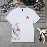 古萊登（GODLIKE）夏季新款刺繡短袖T恤青年男士棉寬松圓領(lǐng)潮體恤男裝現(xiàn)貨 9012 白色 蛟龍得水 M