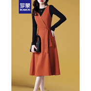 羅蒙時(shí)尚連衣裙春秋冬季2023新款女裝中長(zhǎng)款長(zhǎng)袖氣質(zhì)秋裝背心裙子套裝 橘色 2XL 推薦 120-130斤
