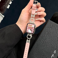 NSND適用蘋果手表S11表帶凱蒂貓金屬閃鉆拼皮applewatchS10高級iwatch9/8/7/6/5/4ultra12替換腕帶女款 粉色鑲鉆kitty貓拼皮 40MM適用于iwatch S6/5/4/SE代
