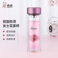 希諾雙層玻璃杯家用辦公水杯女高顏值過濾泡茶杯子XN-9505桃紅 220mL