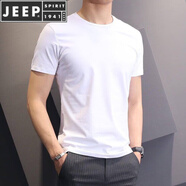 JEEP SPIRIT純色短袖男女黑白色打底衫夏季青少年休閑T恤學(xué)生情侶裝 【1件裝】白色 M