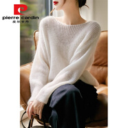 皮爾卡丹（pierre cardin）法式落肩軟糯馬海毛毛衣女2025春秋新款感寬松慵懶針織衫上衣 米色今年流行的輕奢品牌 L