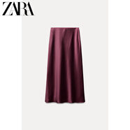 ZARA2025春季新品 女裝 絲緞質(zhì)感氣質(zhì)高腰彈力迷笛裙 2011399 勃艮第酒紅色 M (170/70A)