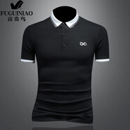 富貴鳥(niǎo)（FUGUINIAO）短袖T恤男士2025夏季新款商務(wù)翻領(lǐng)Polo.衫休閑爸爸男裝 黑色 M