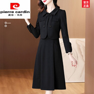 皮爾卡丹（pierre cardin）小香風(fēng)黑色連衣裙短款外套套裝春秋冬季女士裝2025新款時(shí)尚兩件套 黑色 外套+連衣裙 2XL ( 125-134斤)