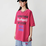 拓谷拓谷潮牌歐美風(fēng)印花短袖t恤女2025夏季寬松顯瘦圓領(lǐng)半袖上衣女 玫紅色 S